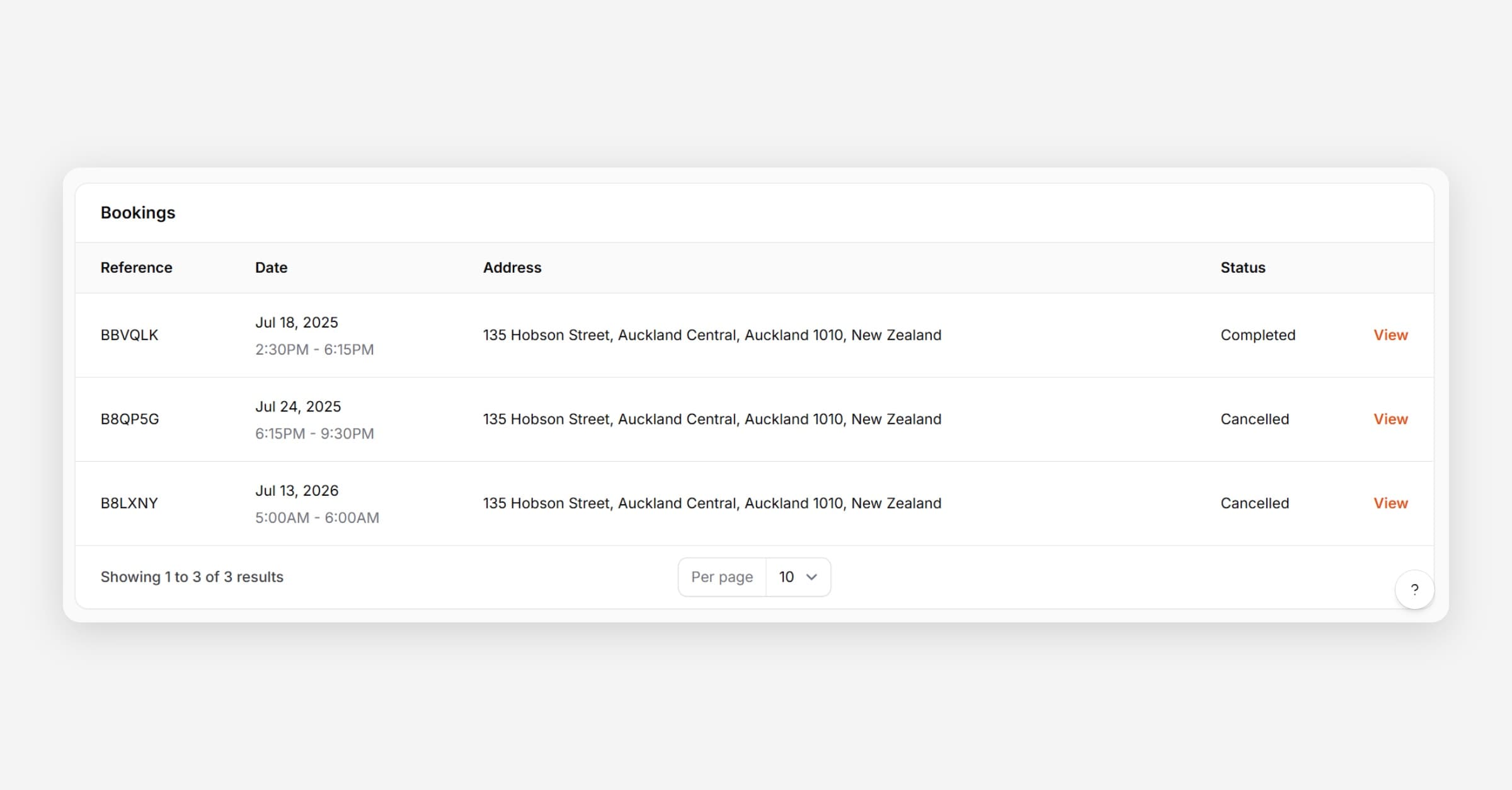 View a Customers Bookings