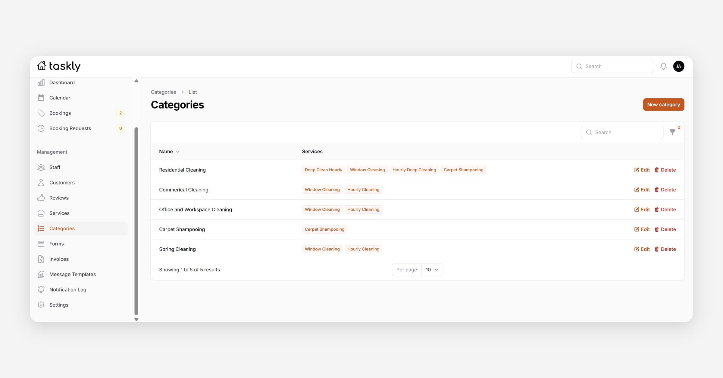 Creating Categories and Services
